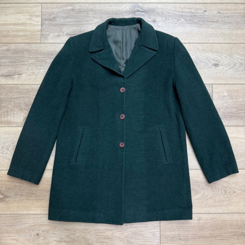 Vintage Mino Lombardi Green Wool Blend Car Coat Italy Womens 8 Notched  Academia